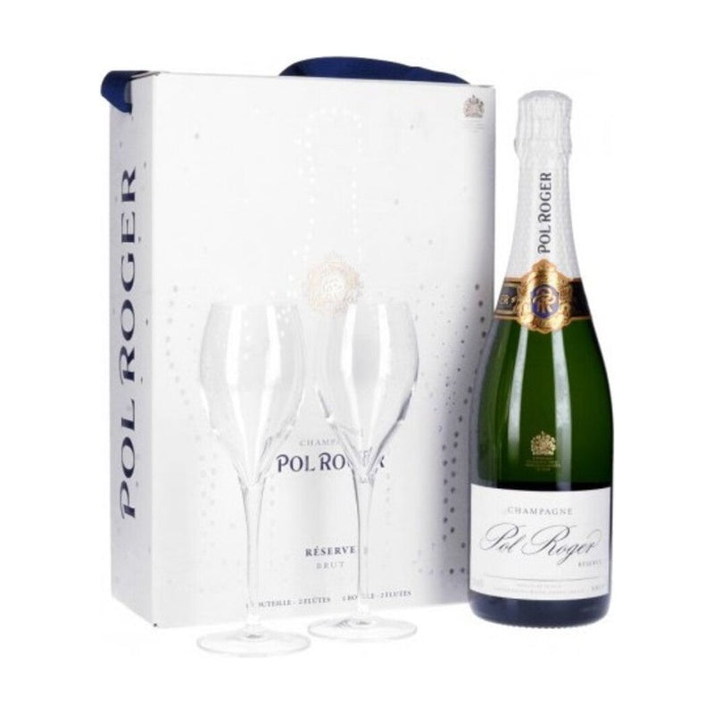 Pol Roger flute-pack med 2 champagneglas